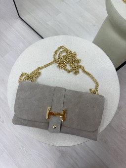 BOLSO CARTERA - H 100% PIEL GRIS CLARO